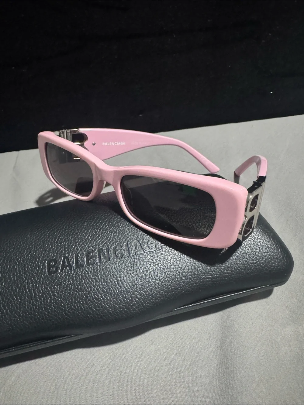 Balenciaga Pink Narrow Oval Women's Sunglasses with Silver Temple Accents